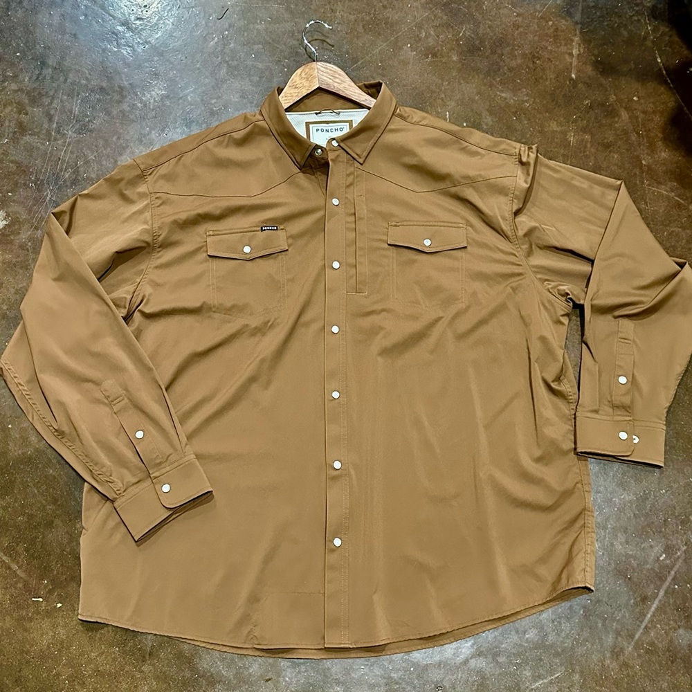 Poncho Men's brown western pearl button Down Shirt